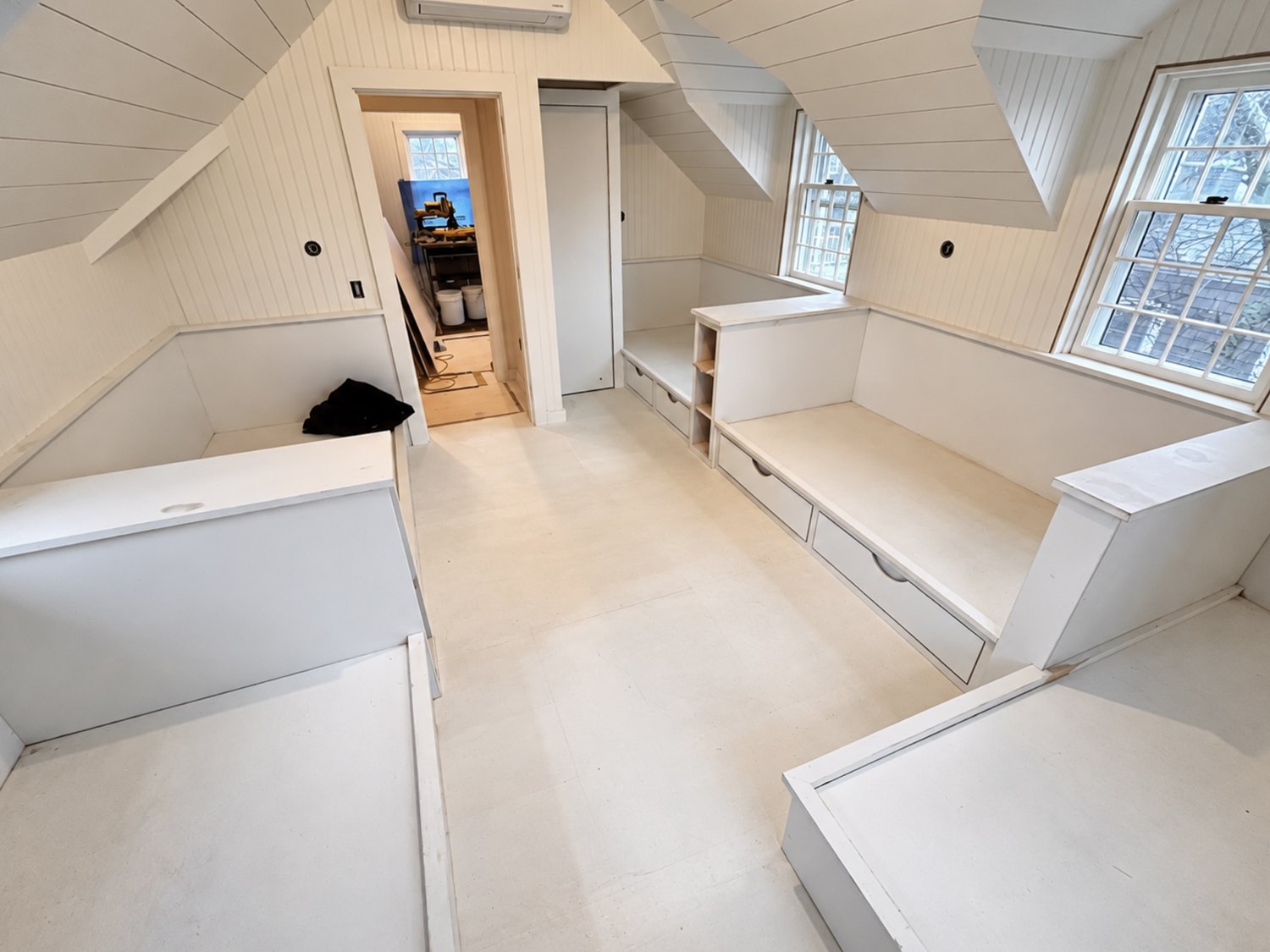 Bunk room built-ins seen from the doorway