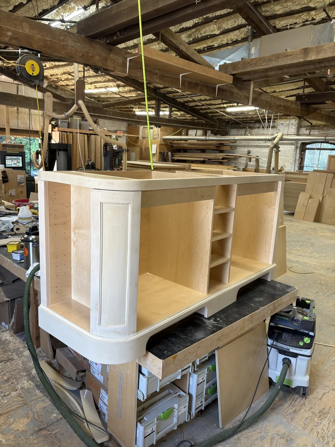 Kitchen island under construction on the shop floor